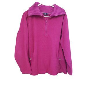 Lands End Womens 2X Raspberry Pink Fleece Pullover With Ribbed Collar & Half-Zip